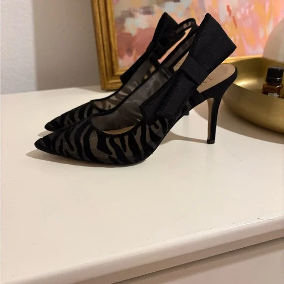 SOLD - Elegant Black Zebra Print Heels - Picture 1 of 5